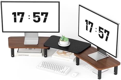 Dual Monitor Stand For Desk,Adjustable Height Long Wood Computer Riser