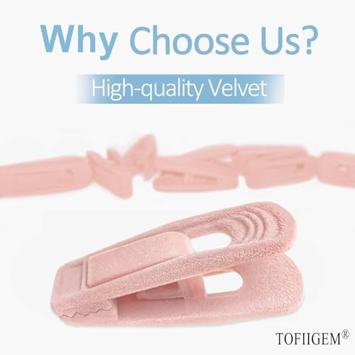 TOFIIGREM Light Pink Velvet Hangers Clips 20 PCS, Non-Slip Velvet Clip for Pant Skirt Velvet Hangers, Strong Flocking Hangers Clips