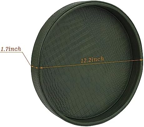 HofferRuffer Faux Leather Round Serving Tray, Vegan Croco Leather Decorative Tray, Food Tray for Storage Drinks, Snack &