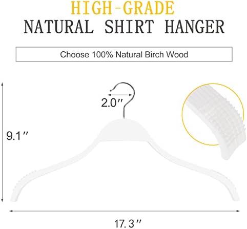 TOPIA HANGER Slim Wooden Hangers with Extra Soft Non-Slip Rubber Grips, 10-Pack High-Grade Fashion Hanger No Shoulder Bump for Sweater, Camisole, Jacket, Dress, Coat -CT15W