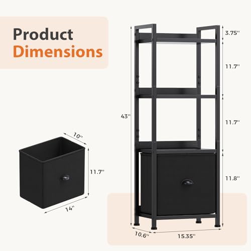 OLIXIS 4 Tier Bookshelf with Drawer, Narrow Freestanding Open Bookcase