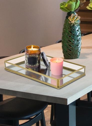Serene Spaces Living 10" Aurea Mirror Tray, Gold Rectangle Glass Tray - Elegant Decorative Centerpiece for Home, Parties