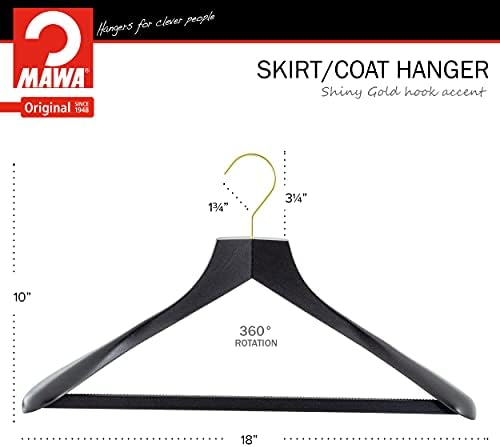 MAWA by Reston Lloyd, European Wooden Hanger, Beech Wood Body Form Hanger with Wide Supportive Shoulders, Rotating Gold 