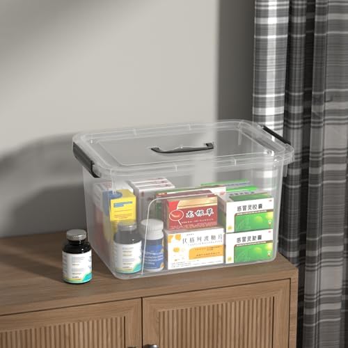 Quickquick 18 Quart Plastic Clear Latching Storage Bin with Handle, 4 Packs