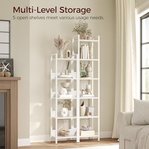 MAHANCRIS Bookshelf, 5-Tier Bookcase, Standing Book Shelf for Small Space, Storage Shelf Organizer, for Living Room, Bed