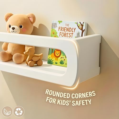 Nursery Shelves for Wall, Premium Bamboo Wood, Fully Assembled - Nursery Book Shelves, Book Shelf for Kids Rooms, Multi-