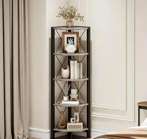 CHOEZON 5-Tier Corner Shelf, Corner Bookcase, 55.2" Tall Vertical Display Rack, Plant Stand, Open Storage Shelf, for Liv