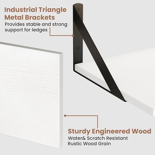 Axeman 55 Inch Floating Shelves, 8 Inch Deep White Wall Shelves Set of 2
