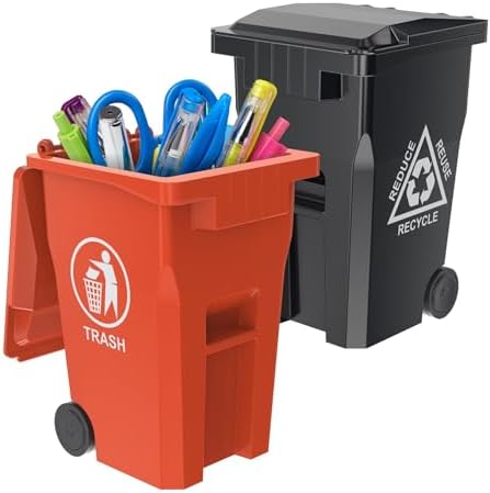 Wiosi Mini Trash Can Pencil Holder for Desks, Black/Orange