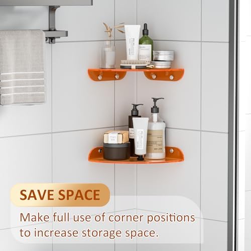 Sezanrpt 9.5x9.5 Inch Acrylic Corner Floating Shelf Set of 2, Orange Corner Wall Shelf for Home Décor, Speakers, Securit