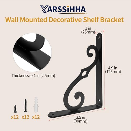 Yarssihha 5 Inch Decorative Shelf Brackets, 6 Pack Wall Mounted Metal Shelving Brackets, Heavy Duty Shelf Supports, Rust