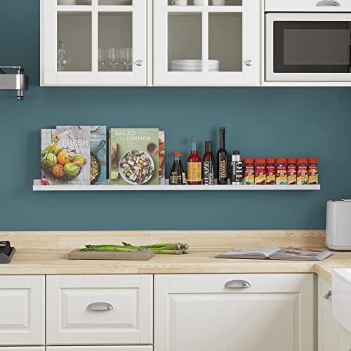 Wallniture Denver 46" Picture Ledge Shelf, Wood Wall Shelves for Photo, Picture Frame, Books, White Bookshelf for Kids R