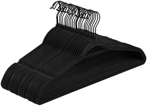 Pack of 30 Velvet Hangers, Space-Saving Heavy Duty Clothes Hangers for Suit, Non-Slip, 0.2 Inches Slim, 17.7 Inches Wide, 360° Swivel Black Hook - Black