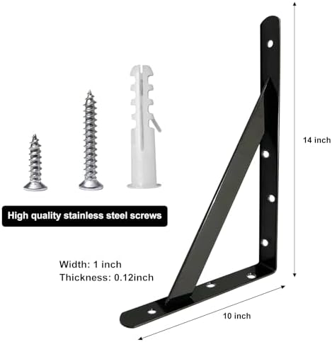Shelf Brackets 14 Inch x 10 Inch, Heavy Duty Shelf Brackets 4 6 8 10 12 14 16 20 Inch, Metal Brackets Heavy Duty for Wal