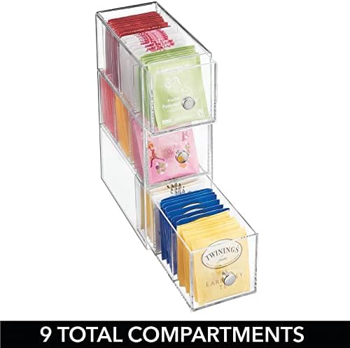 mDesign Plastic Kitchen Pantry, Cabinet, Countertop Organizer Storage Station with 3 Drawers for Coffee, Tea, Sugar Pack