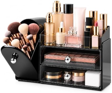 Makeup Organizer with Makeup Brush Holder, Vanity Organizer Large Cosmetic Display Cases, Skincare Organizers and Bathro