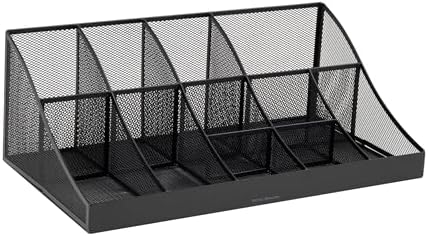 Mind Reader Countertop Organizer, 2 Tier Mesh Storage Caddy with 11 Compartments for Office Supplies, Breakroom Essentia