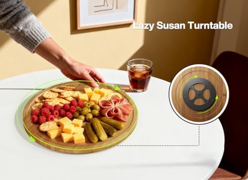 12" Acacia Wood Lazy Susan Turntable Organizer for Table Top, Round Wooden Lazy Susan Storage for Cabinet Countertop Pan