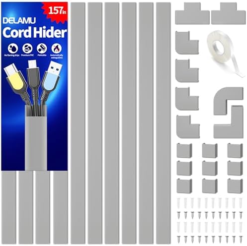 Delamu Grey Cord Hider, 157in Cord Covers for 2-3 Wires on Wall, TV Cable Hider Wall, Wire Covers for Cords on Wall, Cab