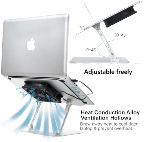 Adjustable Laptop Stand with Cooling Fan, Aluminium Alloy Multi-Angle Computer Holder for Desk, Portable Notebook Metal 