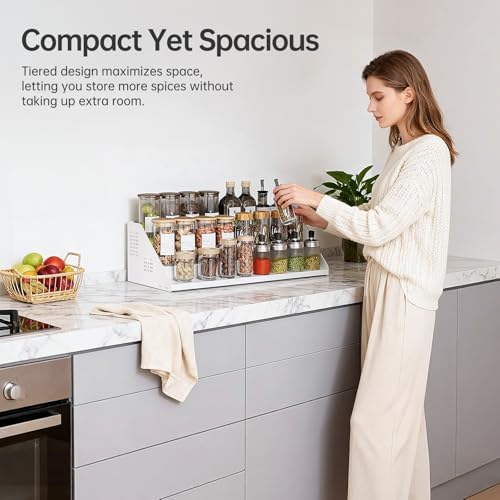 RCHYFEED 3 Tier Expandable Spice Rack Organizer, Height Adjustable,Metal