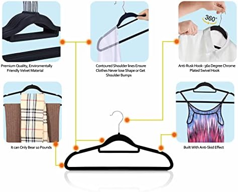 GVTECH Premium Velvet Hangers, [50 Pack] Non Slip and Heavy Duty Velvet Suit Hangers (45cm) with Tie Bar, 360° Swivel Hooks, Sturdy to Hold Jumper, Pullovers, Jackets & Hoodies (50 Pack, Ivory)