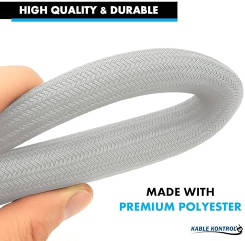 Kable Kontrol Braided Cable Sleeve Split Wrap 1/4" 50 Ft - Platinum Gray