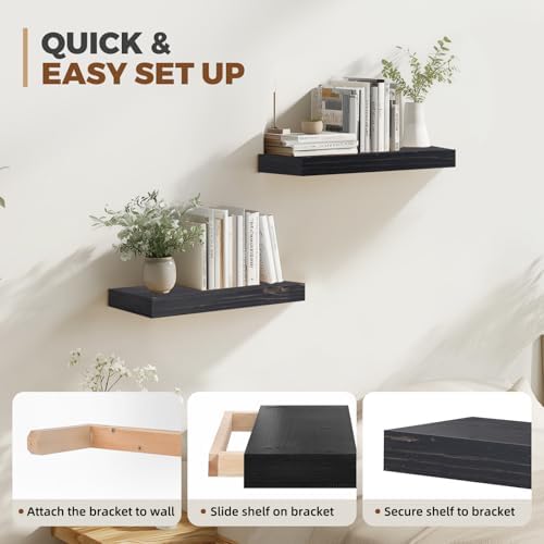 Floating Shelves, 17 Inch Wall Mounted Shelves, Set of 2, Black