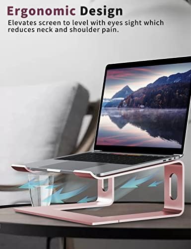 ALASHI Ergonomic Laptop Stand, Aluminum Desk Riser, 10-15.6", Pink