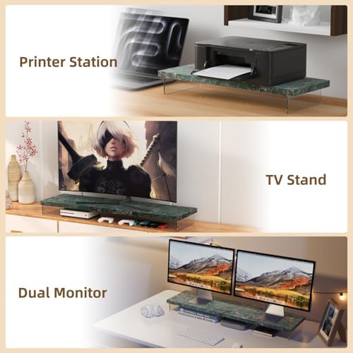 Dual Monitor Stand Riser, 40x10 in Wood & Acrylic Desktop Organizer Shelf