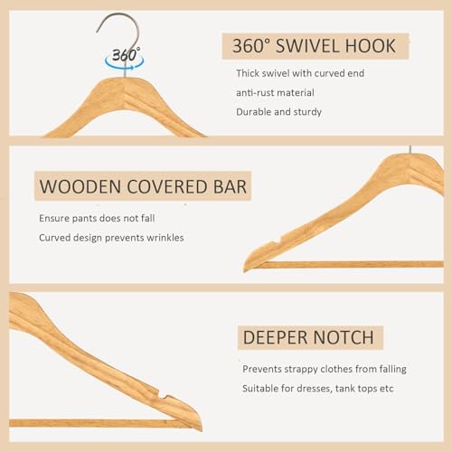 Wooden Natural Slim Solid Wood Coat Hangers,16.7inch Ultra Thin Space Saving Wooden Adult Hangers,Clothes 20 Pack Heavy 