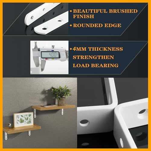 Alise 4Pcs Floating Shelf Brackets, White Heavy Duty L Bracket for Shelves