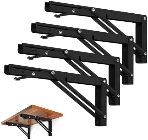 Storystore Folding Shelf Brackets, 10 Inch 4 Pcs Black Stainless Steel