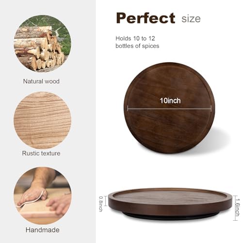 Wood Lazy Susan Organizer Kitchen Turntable for Cabinet Farmhouse Bathroom Decor Round Decorative Tray for Vanity, Count