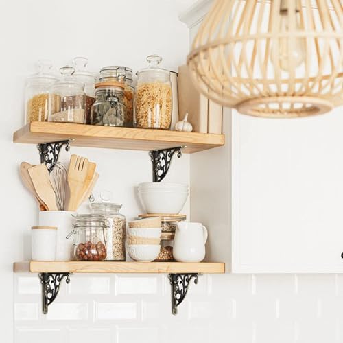 Khtumeware Ornate Decorative Brushed Antique Brass Shelf Brackets, 12 inch Big wall Mounted Shelving Bracket, 2 Pack Ant