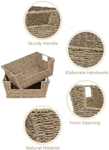 StorageWorks Pantry Baskets for Organizing, Storage Baskets, Seagrass