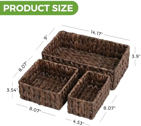 Wicker Storage Baskets Set of 3, Large and Small Pantry Baskets Set, Brown