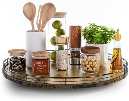 Lazy Susan Turntable Organizer for Table Top, 18’’ Round Wooden Lazy Susan for Cabinet Kitchen Countertop Pantry Dining 