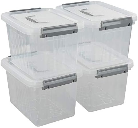 Jekiyo Clear Plastic Storage Bin, 6 Quart Latching Box with Lid, 4 Packs