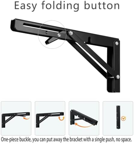 12 Inch Black Folding Shelf Brackets, 2 Pack Metal Heavy Duty Shelf Bracket