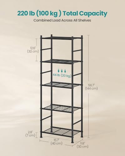 SONGMICS 5-Tier Shelving Unit, Steel Storage Rack, 11.8 x 15.7 x 56.7 Inch