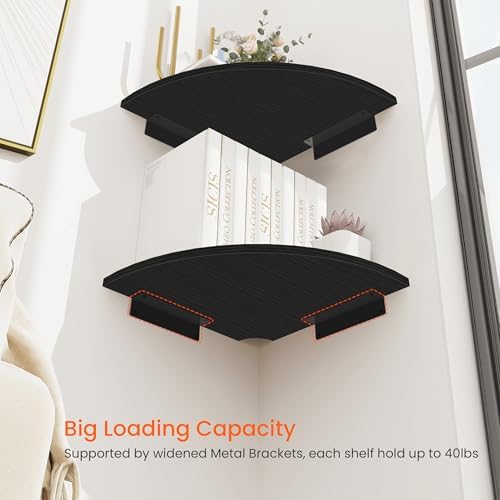Homode Corner Shelf Wall Mount, 4 Tier Rounded Corner Floating Shelves, 12 Inch Deep Hanging Corner Shelf Storage, Wood 