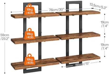 HOOBRO Floating Shelves, Set of 2 Wall Shelf, Wall Mounted Storage Shelves