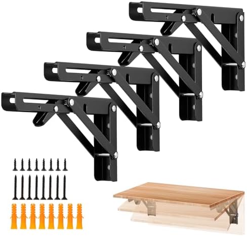 Ravinte Matte Black Folding Shelf Brackets, 8 Inch, 4 Pack