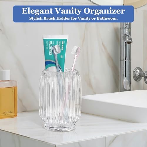 Makeup Brush Holder, Thick Glass Makeup Brush Organizer Cup, 4.8" Tall for Vanity Hair Brush Holder Brushes Storage, Mak