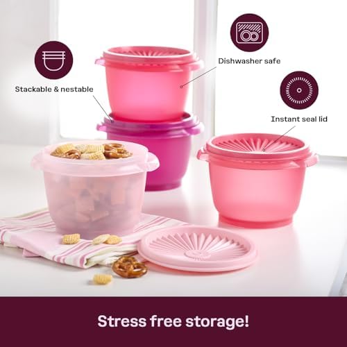 Tupperware Heritage Collection, New 16 Piece Food Storage Container Set in Vintage Pink, Dishwasher Safe and BPA Free (8 containers, 8 lids)