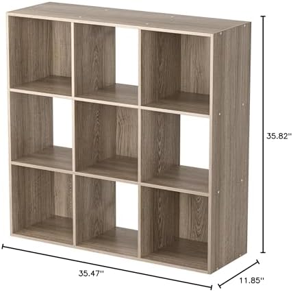 Nouva 9 Cube Storage Organizer Shelf with 5 Removable Back Panels Freestanding 3-Tier Open Wood Bookshelf for Home, Offi