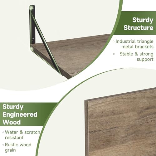 Heimlove 16W x 12D Deep Floating Shelves Set of 4 Grey