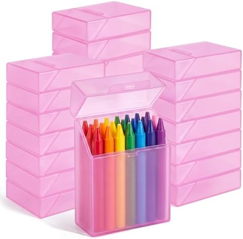 Clabby 24 Pcs Clear Plastic Crayon Boxes Hold 24 Count, Pink