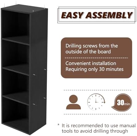 Wooden 4 Cube Storage Organizer, 4 Tier Storage Cubes Storage Display Cubby,Freestanding DIY Closet Shelving Unit for Li